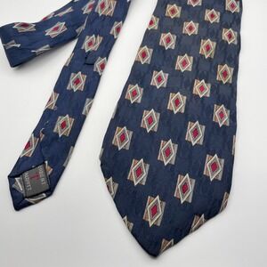 Robert Talbott Nordstrom Mens Silk tie Blue Diamond Pattern Hand Printed Italy